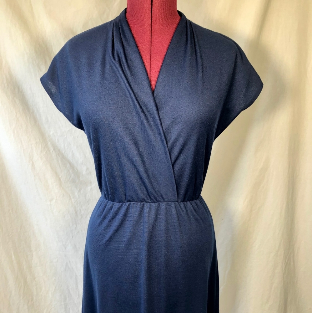 Elegant Navy Blue Wrap Dress